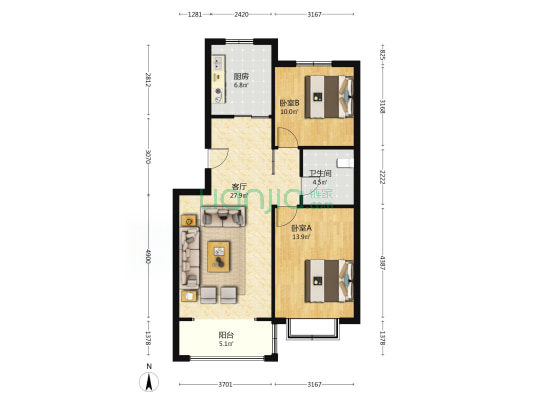 惠锦苑 2室1厅1卫 86平方