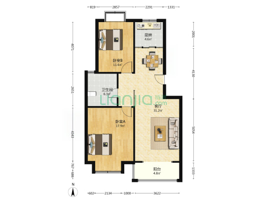 紫金苑 2室1厅1卫 94平方