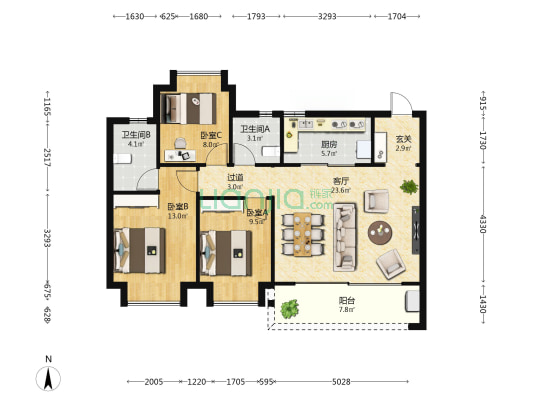 中信泰富锦辰 3室1厅2卫 108平方