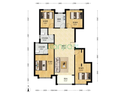 映园春晓 4室1厅2卫 115平方