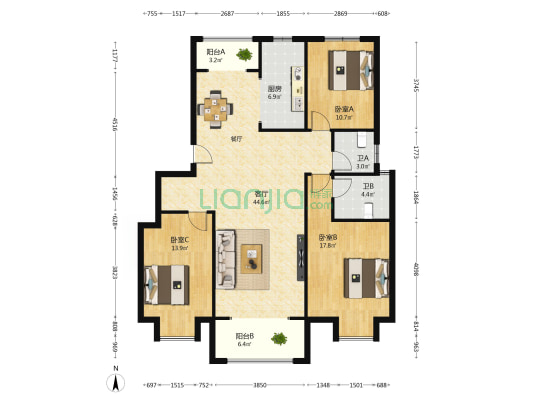 中原府西苑 3室1厅2卫 143平方