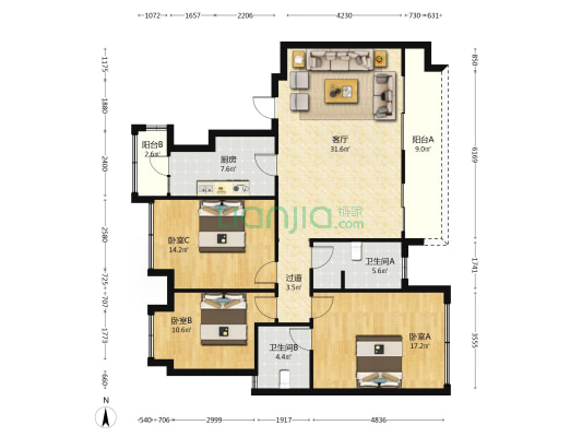 炎华置信上林景著 3室1厅2卫 129平方