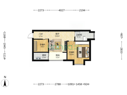 轻轨志龙居 2室1厅1卫 54平方