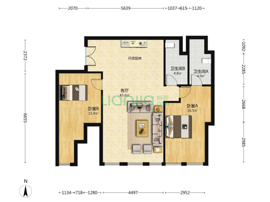 卡地亚花园城天际 2室1厅2卫 140平方