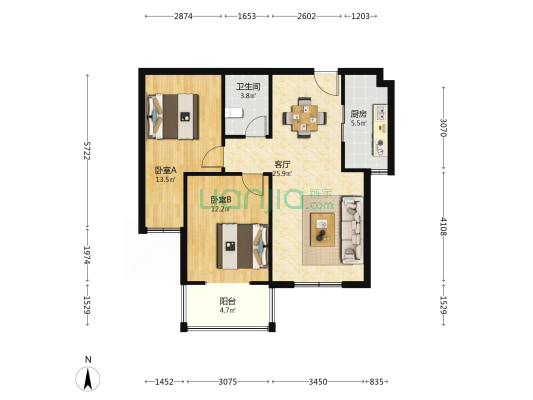 德信公园 朝南两居 中高楼层 采光好 交通便利-户型图
