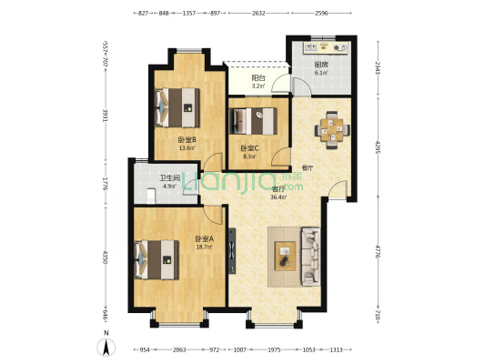 古城小区南苑 3室1厅1卫 106平方
