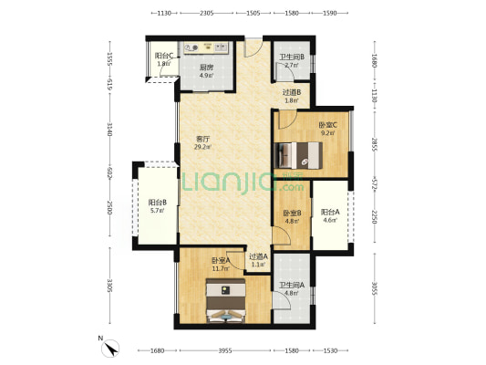 城投置地锦绣江城 3室1厅2卫 109平方