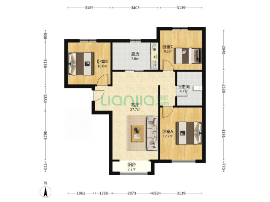 涿州高铁东站 精装南北通透三居出售 可拎包入住哦-户型图