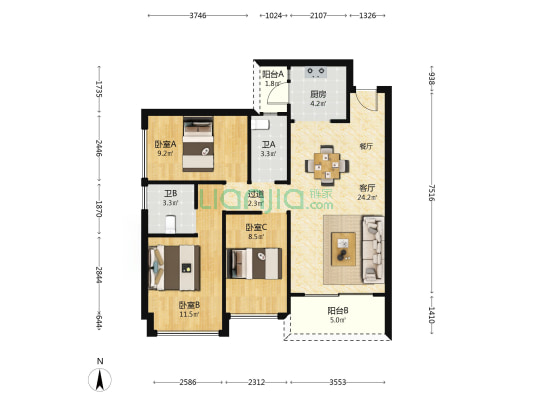 旭日盛世园 3室1厅2卫 89平方