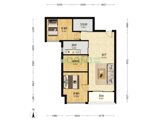 中洲滨海华府一期 2室1厅1卫 89平方