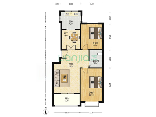博雅花园(蓟州) 2室2厅1卫 97平方