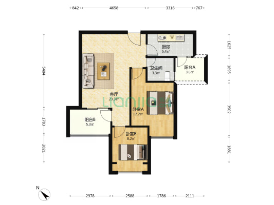 天堡家园二期 2室1厅1卫 75平方