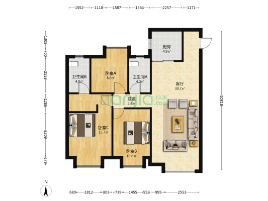 奥园滨江国际 3室1厅2卫 116平方