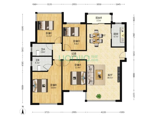 佳兆业云顶梅溪湖5期(麓峰) 4室1厅2卫 142平方