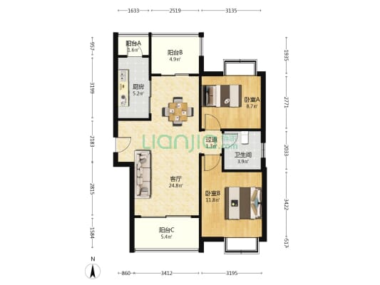 青竹湖太阳星城二期 2室1厅1卫 92平方
