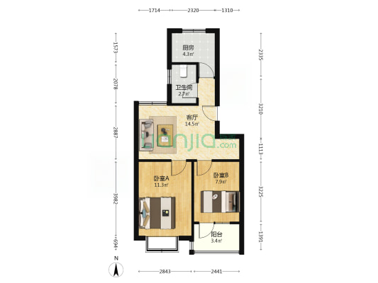 盛福家园南区 2室1厅1卫 60平方