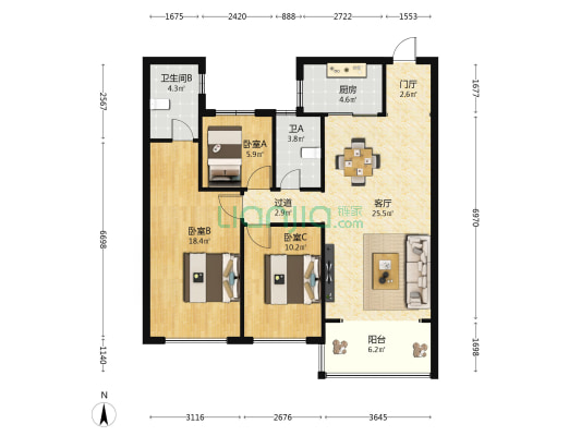 碧桂园剑桥郡一期 3室1厅2卫 103平方