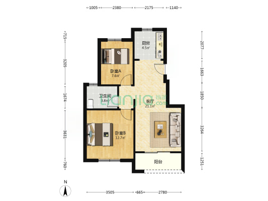 高新路1252号 2室1厅1卫 72平方