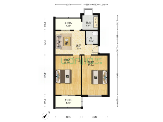 钢管社区 2室1厅1卫 71平方