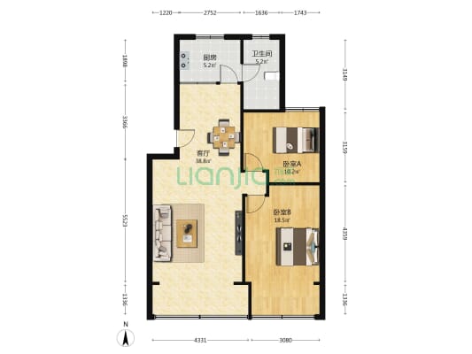 八方小区（马王堆） 2室1厅1卫 89平方