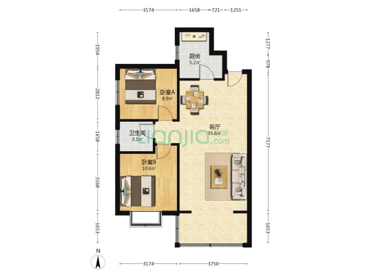 黎郡新宇太和园 2室1厅1卫 84平方