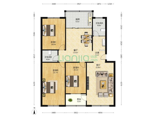 许昌市人社局家属院 3室2厅2卫 156平方