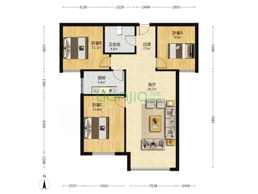 佛慈教育城 3室1厅1卫 110平方