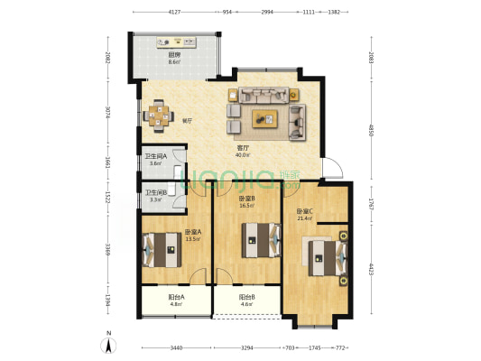 地质家园 3室1厅2卫 135平方