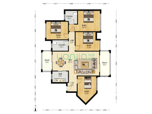怡和湖城大境三期 4室1厅2卫 120平方