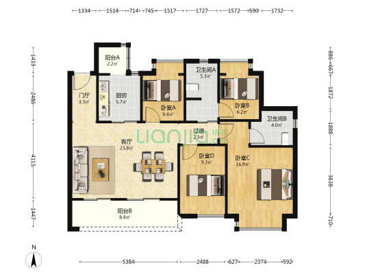 明月听澜 4室1厅2卫 125平方
