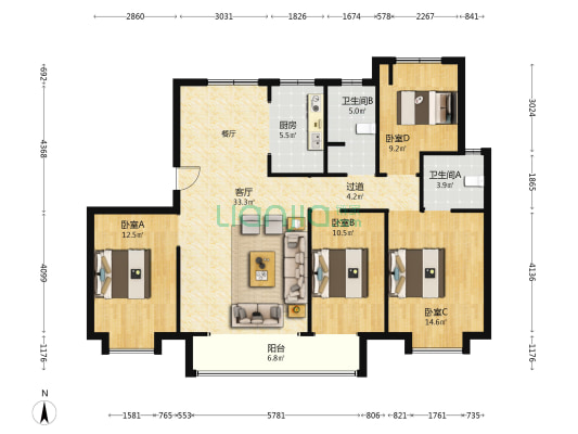 友联•金鼎华府 4室1厅2卫 140平方