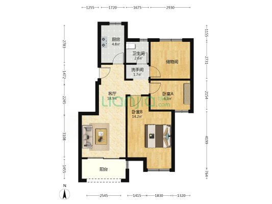 彤云嘉卉花园南区 2室1厅2卫 79平方