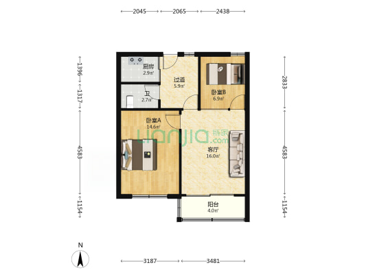 凤阳路集贸市场住宅 2室1厅1卫 65平方