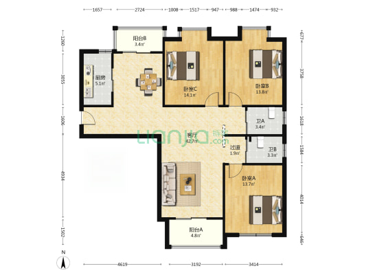 泰来尚品 3室1厅2卫 140平方