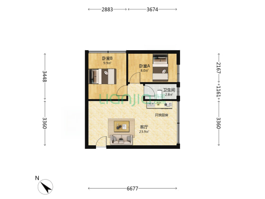 左邻右舍 2室1厅1卫 66平方