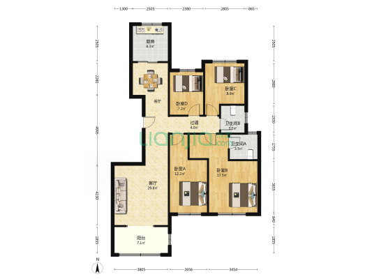 奥都花园东区 4室1厅2卫 133平方