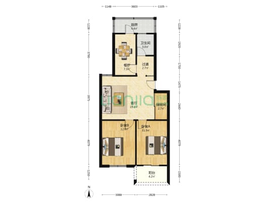 聚业苑 2室2厅1卫 82平方