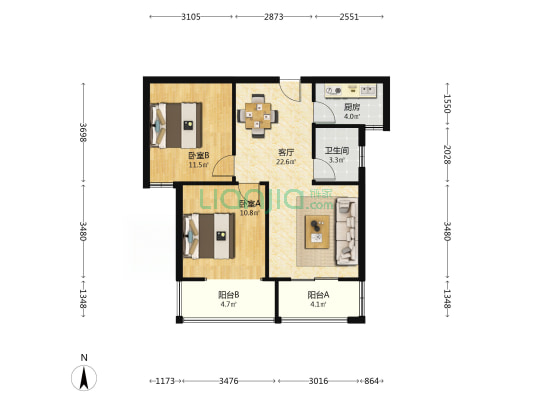 怡然居 2室1厅1卫 77平方