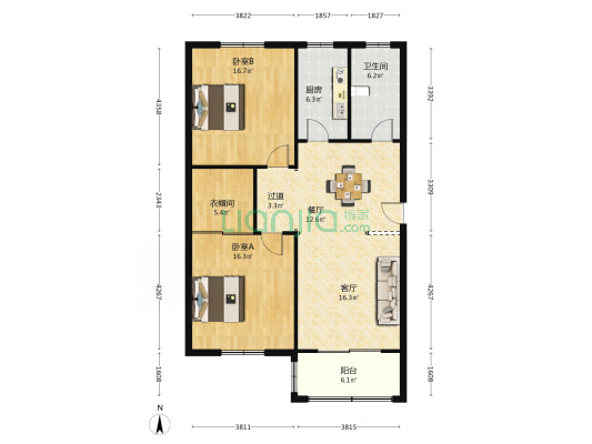 鸿运花苑 2室2厅1卫 111平方