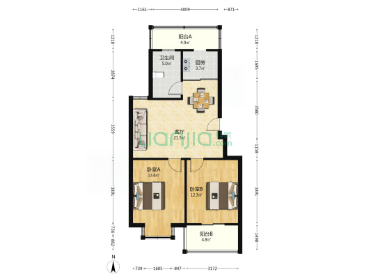 益多花园 2室1厅1卫 83平方