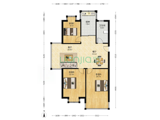 益多花园 3室2厅1卫 118平方