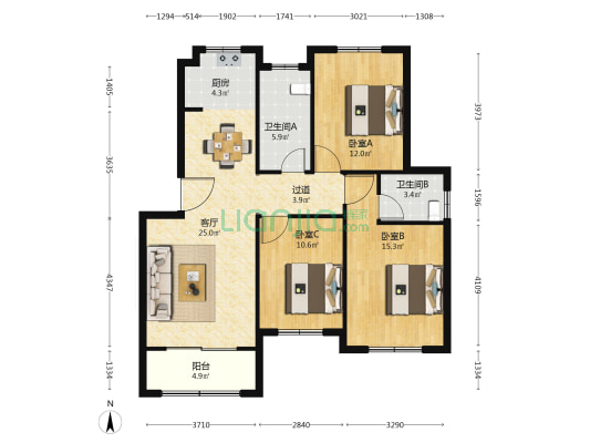 童嘴花苑 3室1厅2卫 128平方
