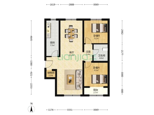广安康璟家园 2室1厅1卫 104平方