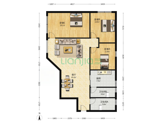 新街34号 3室1厅2卫 132平方