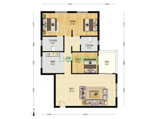 新工大厦 2室1厅2卫 135平方