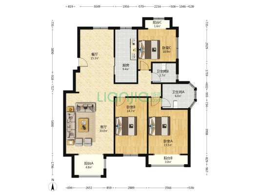 精装洋房，中间层，南北通透，低密度洋房-户型图
