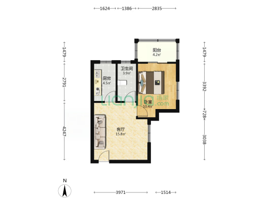 惠友荷园正规一居出售精装修房子-户型图