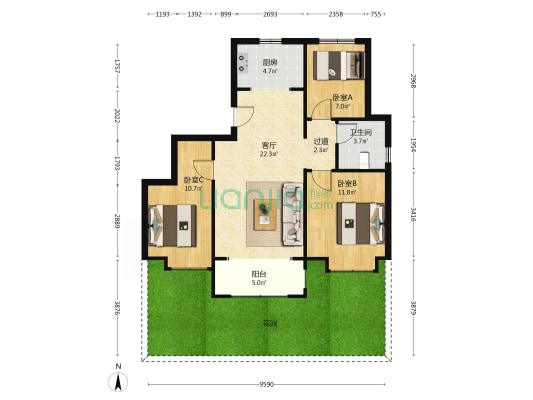 雅悦华邸 3室1厅1卫 93平方