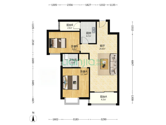 桂林萃岛北区 2室1厅1卫 76平方