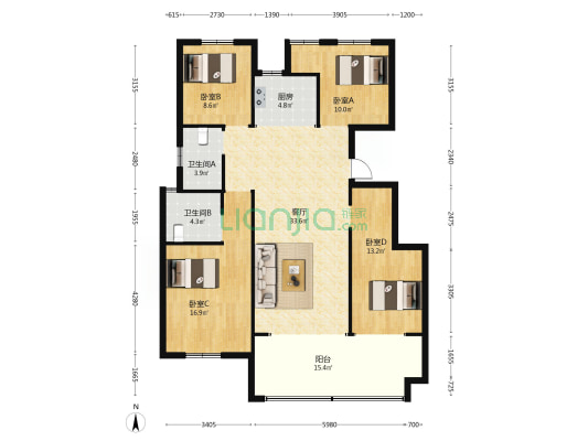 正商家河宽境 4室1厅2卫 137平方